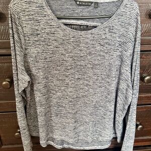 Athleta Women's Heathered Black and White Long Sleeve Top